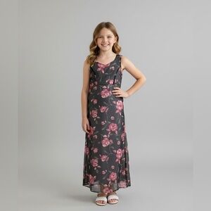Long maxi floral flower girl dress black dress